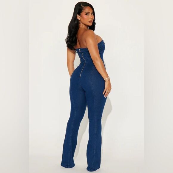 Fashion Nova  Denim Dark Wash Jumpsuit S - Picture 3 of 3